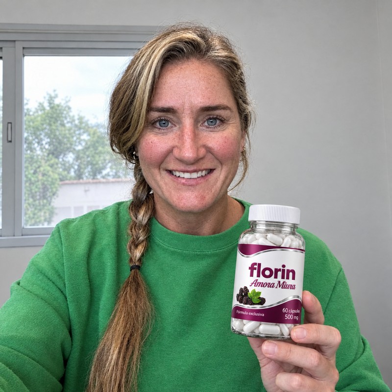 Luciana segurando o pote de Florin