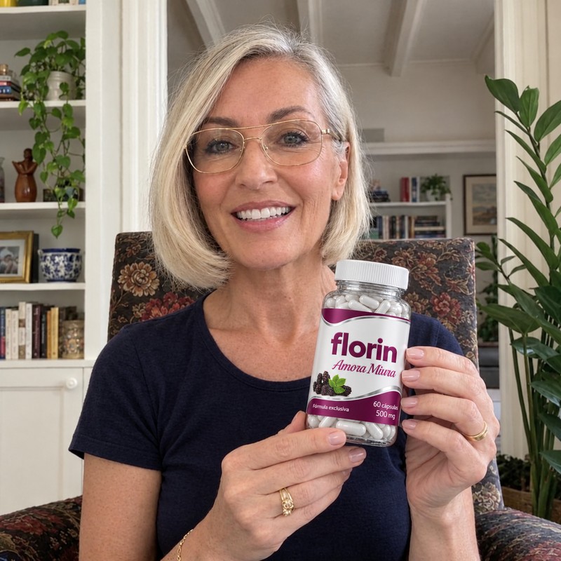 Sueli segurando o pote de Florin